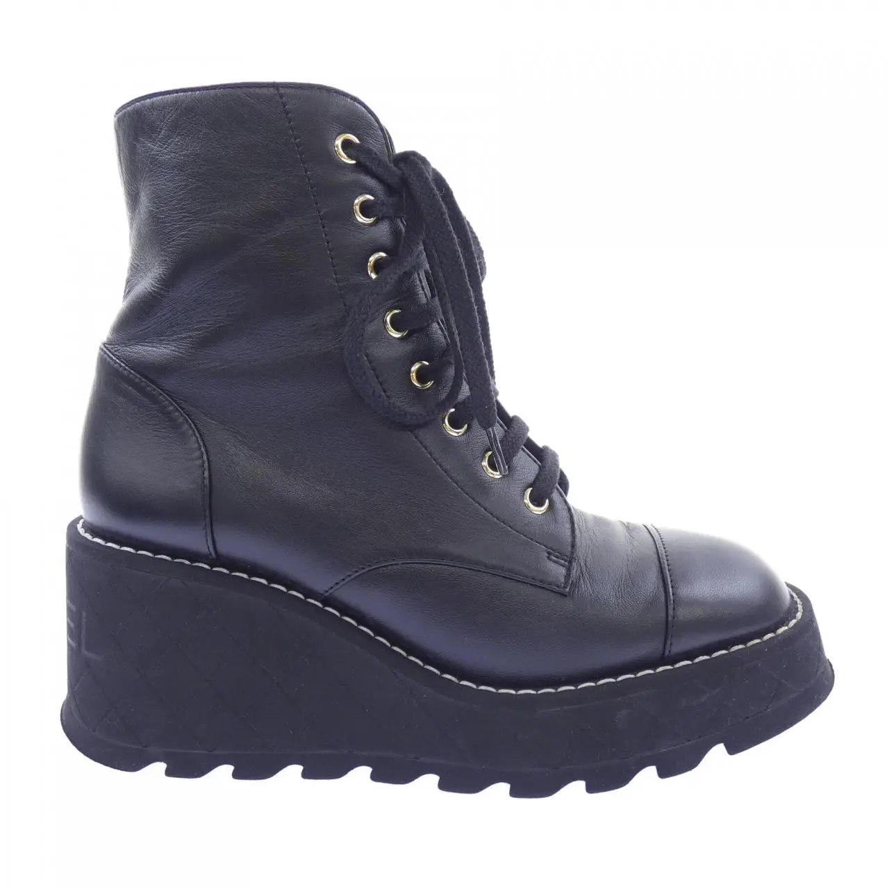 Pre-owned CHANEL Lambskin Small Leather Goods Combat Boots Boots