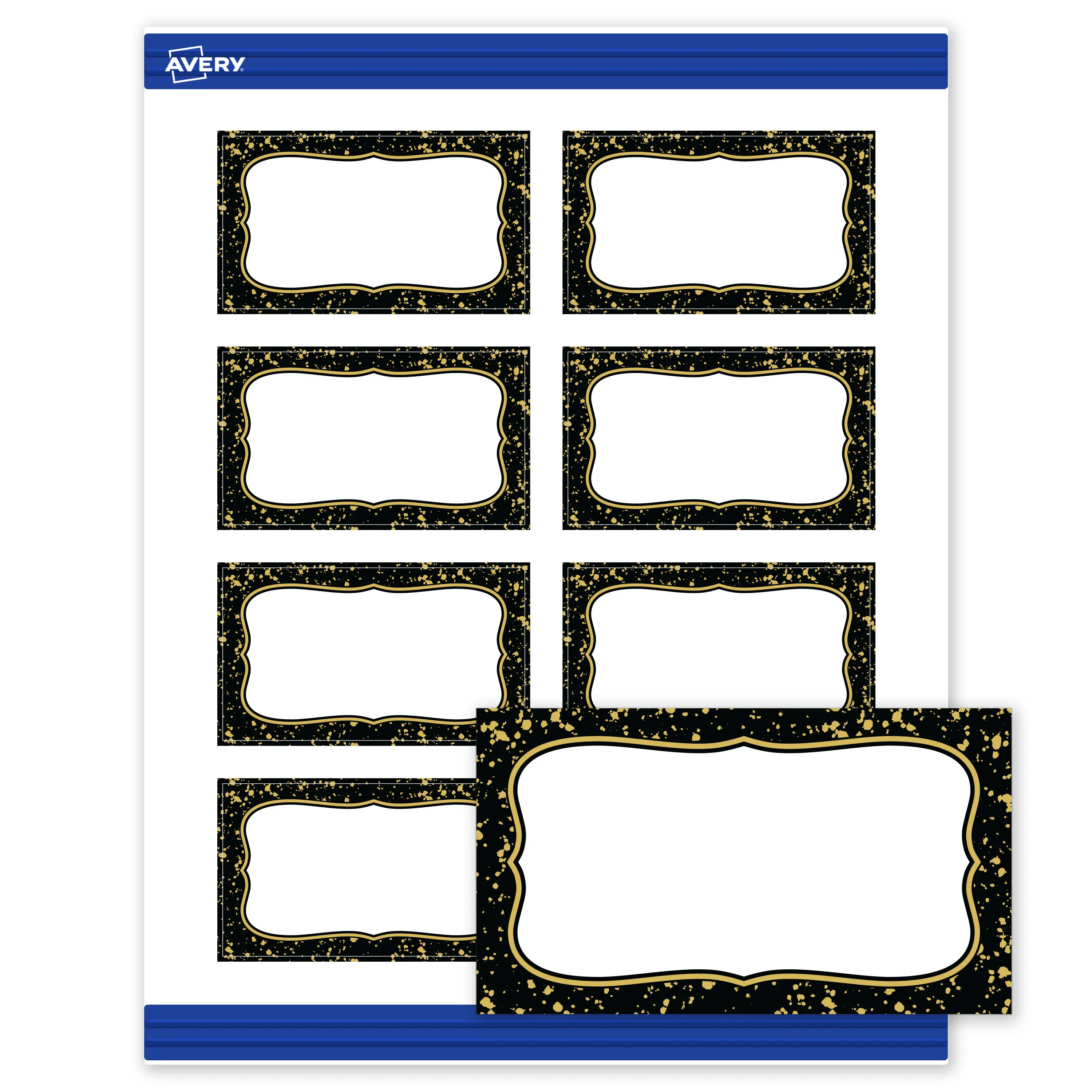 Avery Printable Rectangle Business Cards, 2" x 3.5", Matte White, Pre-printed Black Border/Metallic Gold Specks Design, Sure Feed Technology, Laser & Inkjet Compatible, 160 Total