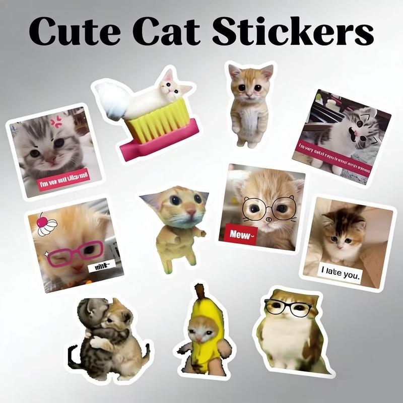 Cute Stickers 50 Pcs Cat Meme Kawaii Vinyl Sticker Shopping Scrapbooking Decals Waterproof Easy Re-Use for Water Bottle Laptop Phone Gifts for Child Friends Lovers Stickers for messages