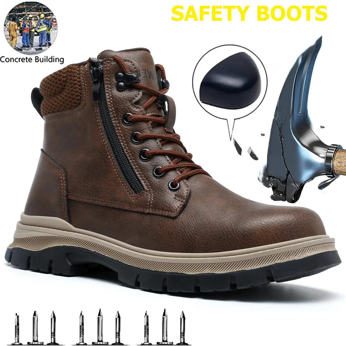 Men's Safety Work Boots Anti-Smash Anti-Puncture Protective Footwear Water Resistant Lightweight & Comfortable Impact Resistant Industrial Work Shoes for Construction & Outdoor Use
