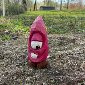 Cute small little creatures Decorative Woodcarving -  bright pink with one eye and a single tooth,Paint-Accented Home Decor Ornament Goofy Vibe for Home Decor Display,