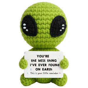 Cute Handmade Mini Knitted Alien Plush Emotional Support Stuffed Toy, Soft Stress Relief Doll for Christmas & Birthday Gifts for Women & Men, Teacher Appreciation Present, Bag Charm Keychain & Desk Decor, Unique Handcrafted Holiday Gift for Him, Her, Frie