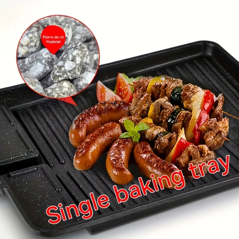 1pc Non-Stick Grill Pan, Smokeless Rectangular Grill Pan Stone Griddle Pan Baking Tray Barbecue Hot Plate for Indoor Outdoor, Restaurant Supplies
