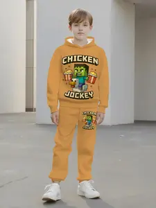 Chicken Jockey Hoodie Set, Spring & Fall Game Style Printed Sports Two-Piece, Long Sleeve Fitted Sweatsuit