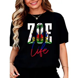 Men's 100% Cotton Casual Fit Graphic T-Shirt with Haiti Zoe Haitian Flag Prints, Unisex Caribbean Souvenir Top for Coordinating with Casual Bottoms