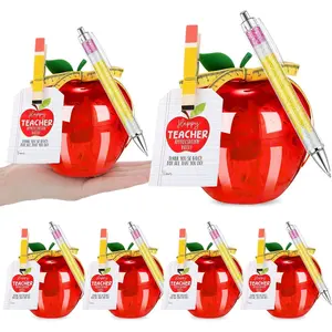 Gueevin 6 Sets Large Red Apple Container Teacher Appreciation Gifts Bulk, Teacher Gifts Card Holder, Plastic Apple Shaped Candy Jar for Back to School, First Day of School, Teachers Birthday Gift