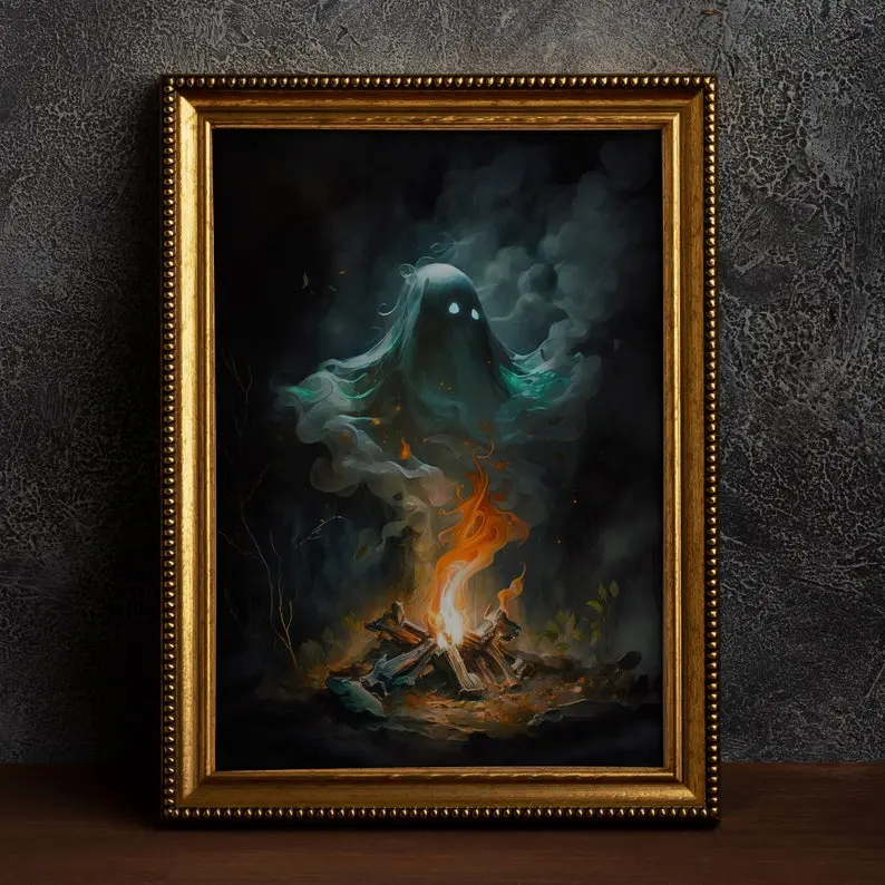 Campfire Smoke Ghost, Vintage Poster, Art Poster Print, Dark Academia, Gothic Victorian.