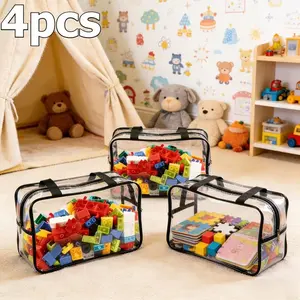4 Piece Toy Storage Bags, Transparent PVC Box with Zipper, Large Space Saving Storage Waterproof Reusable Bag for Puzzles, Building Blocks, Board Games, Stationery, Storage Carrying Bag