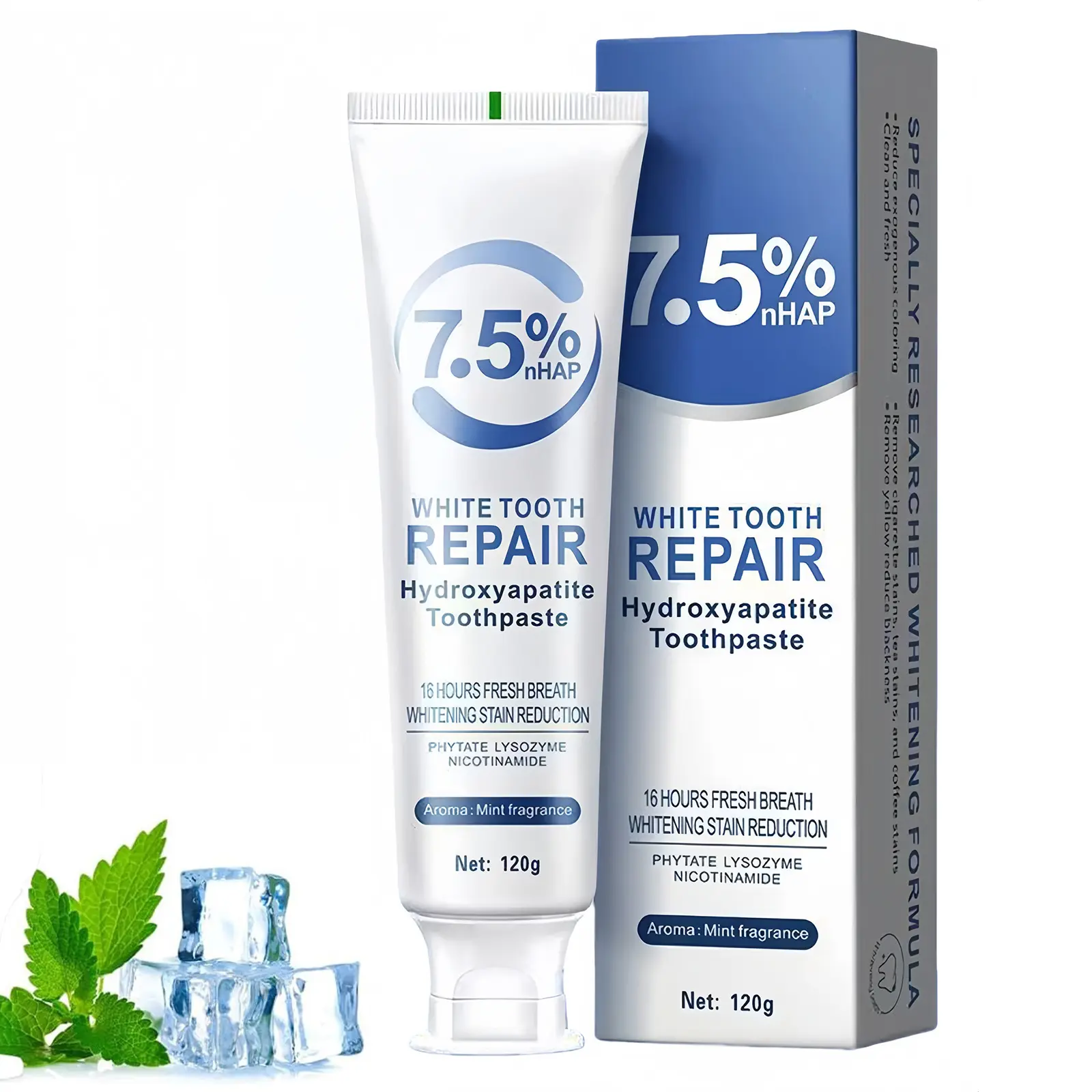 Fluoride-Free Hydroxyapatite Toothpaste with 7.5% Concentrate for Daily Enamel Protection and Sensitive Teeth, Fresh Breath, Minty Fresh, Gentle Mint, Bad Breath Oral Freshening Toothpastes