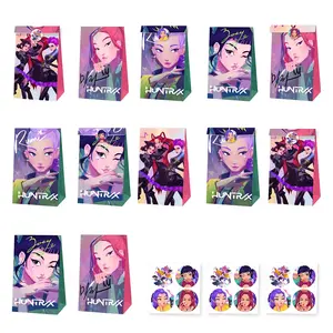 HUNTRX Anime Character Gift Bags with Stickers, 12PCS Unique Cartoon Themed Party Favor Bags, Aesthetic Goodie Bags for Birthday, Fans, Teens, Girls, Set