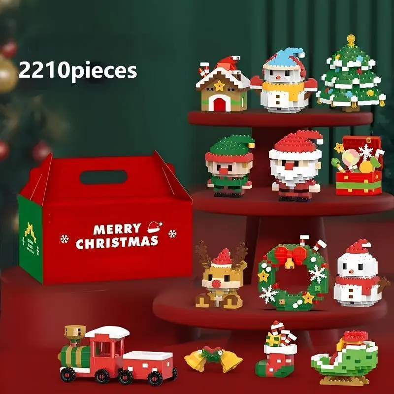 12-Count Christmas Micro-Particle Building Bricks & Parts - Santa Claus, Colorful Snowman, Reindeer Figures, Creative Play Toy, House Decoration Ornament for Home Use