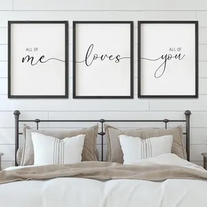 Set of 3 Framed Farmhouse All of Me Loves All of You Sign 11x14” Above Bed Wall Decor for Bedroom Decor Wall Art Wood Signs (11x14")