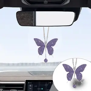 Butterfly   Hanging Accessories,  Butterfly Rear View Mirror Luck  Decoration Accessories for Women, Valentine's Day Presents Ornament Pendant for All  (Purple)