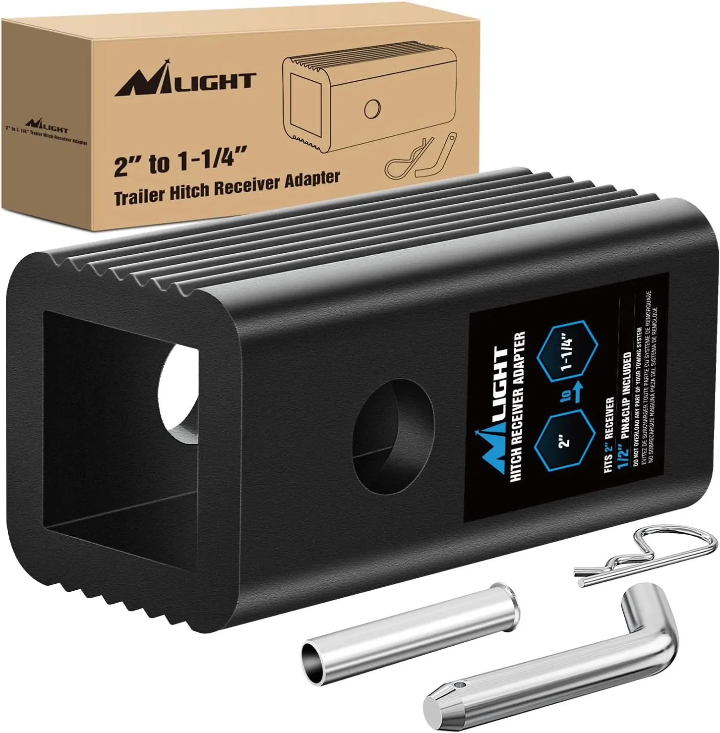 Nilight CNC Formed Aluminum Trailer Hitch Receiver Extender Adapter Reducer - 2" to 1-1/4" Sleeve Converter, Towing Equipment, Pins&Clips, Exhaust Groove, Snug Fit, Versatile Fit, Truck Towing Accessory, Bike Rack Compatible, Perfect Match, Functional
