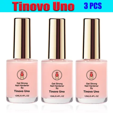 Tinovo Uno Get Strong Blush Pink Keratin + Calcium Infused Nail Strengthener (3x12ml/0.4 fl oz), Natural Alcohol-Free Calcium Protein Quick Dry Base Coat, Brittle Nail Repair & Growth Oil