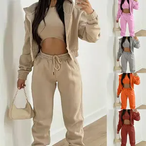 Winter 2025 Fleece-Lined Lounge Set - Women's 3-Piece Hoodie & Pants Athleisure Tracksuit, Ideal for Holiday Gatherings & Daily Wear Casual Workout Loungewear Casual Sportswear