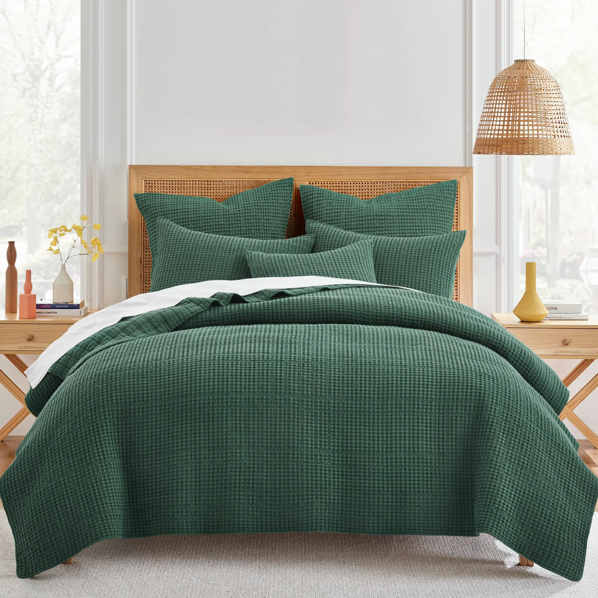 Levtex Home - Mills Waffle  - Twin/Twin XL Quilt Set - Forest Green Cotton Waffle - Quilt Size (68 x 86in.), Sham Size (26 x 20in.)