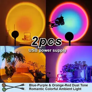 2pcs Sunset Projection LED Lamp, Wall Spotlight - Blue-Purple & Orange-Red Dual Tone, Colorful Ambient Light - Ideal for Home Decor/Photographers, Suitable for Living Room/Bedroom/Photo Shoot - 360° Rotatable