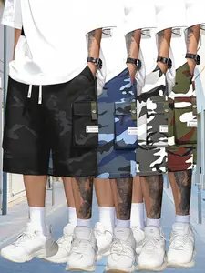 Summer men’s four-pack camouflage cargo shorts  loose, multi-pocket streetwear mid-length shorts; hip-hop athletic shorts, Casual, Mid Waist