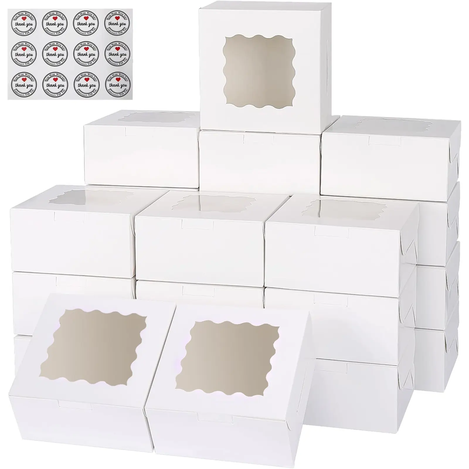 Cake Boxes with Window Clear Bakery Dessert Box Square White Disposable Pie Boxes Package for Bake Goods Paper Pastry Packaging Delivery Box Premium Cake Box Bakery Supplies Baking Supplies
