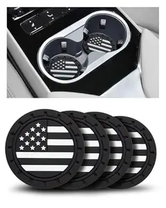 American Flag Car Cup Holder Coasters 4 Pack Anti-Slip 2.75" Black, Grey, colorful
