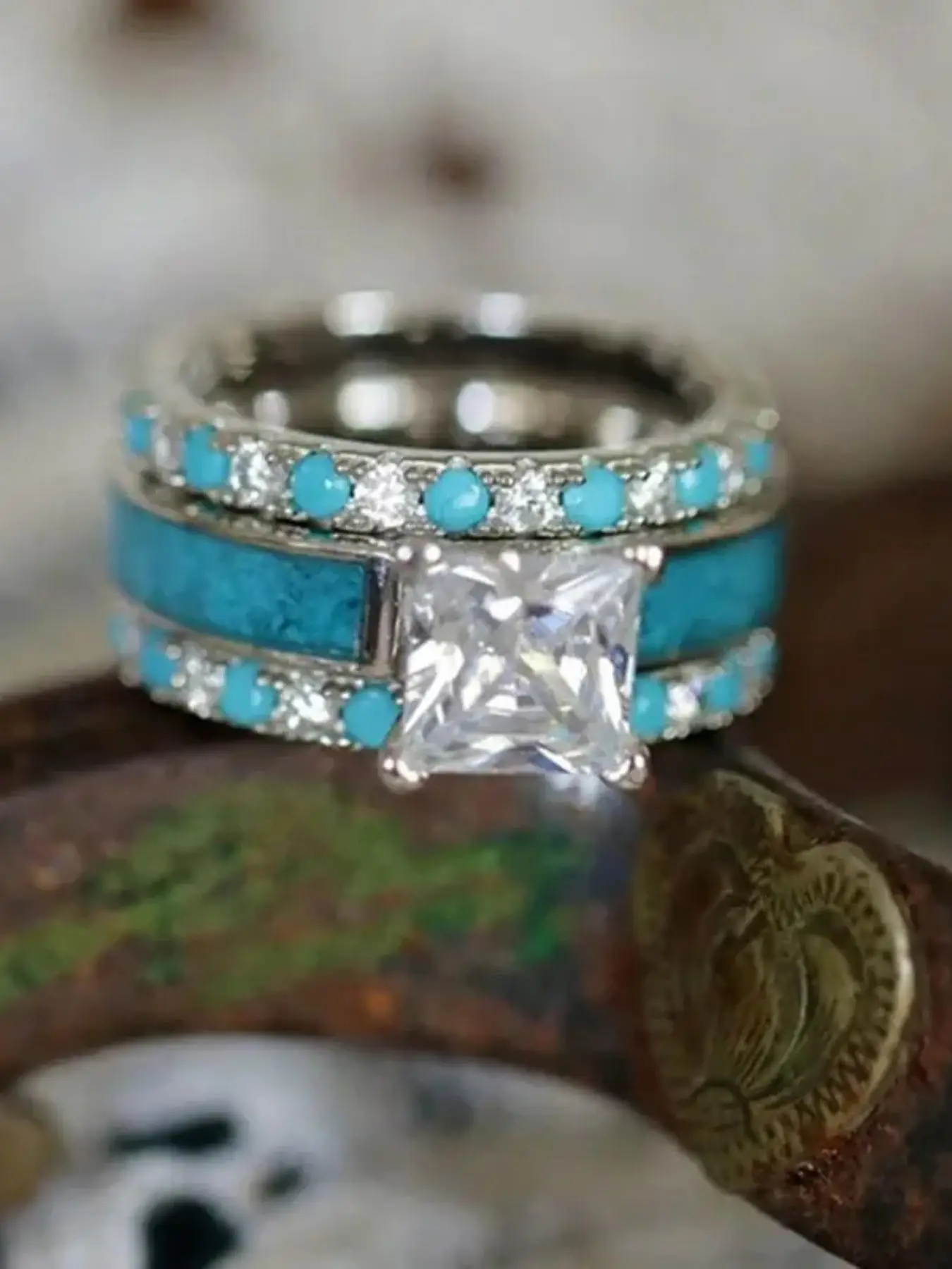 3pcs/Set Artificial Gemstone & Rhinestone Rings for Women