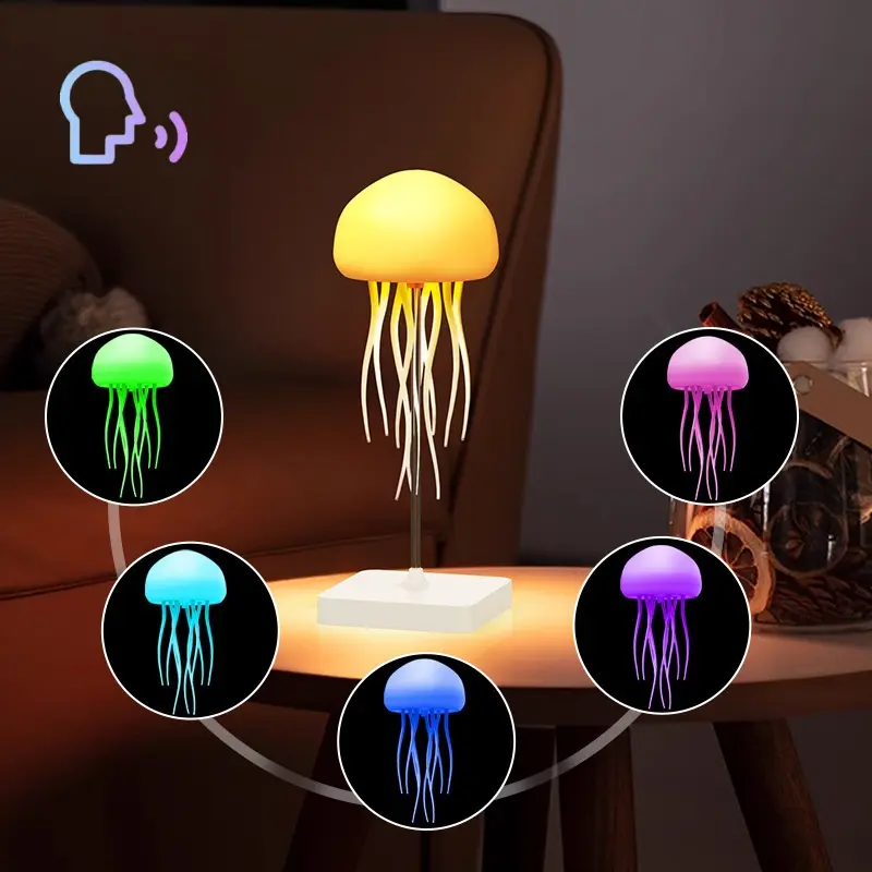 USB rechargeable touch-controlled color changing jellyfish tabletop night light, soft flicker-free ambient decorative lighting for bedroom, living room and home decoration-MM1