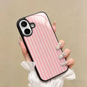 Elegant Gradient Striped Glossy Phone Case, Fits iPhone XR/11/12/13/14/15 Pro Max/16 Plus/17 Pro Max, Fashion Protection, Perfect Gift