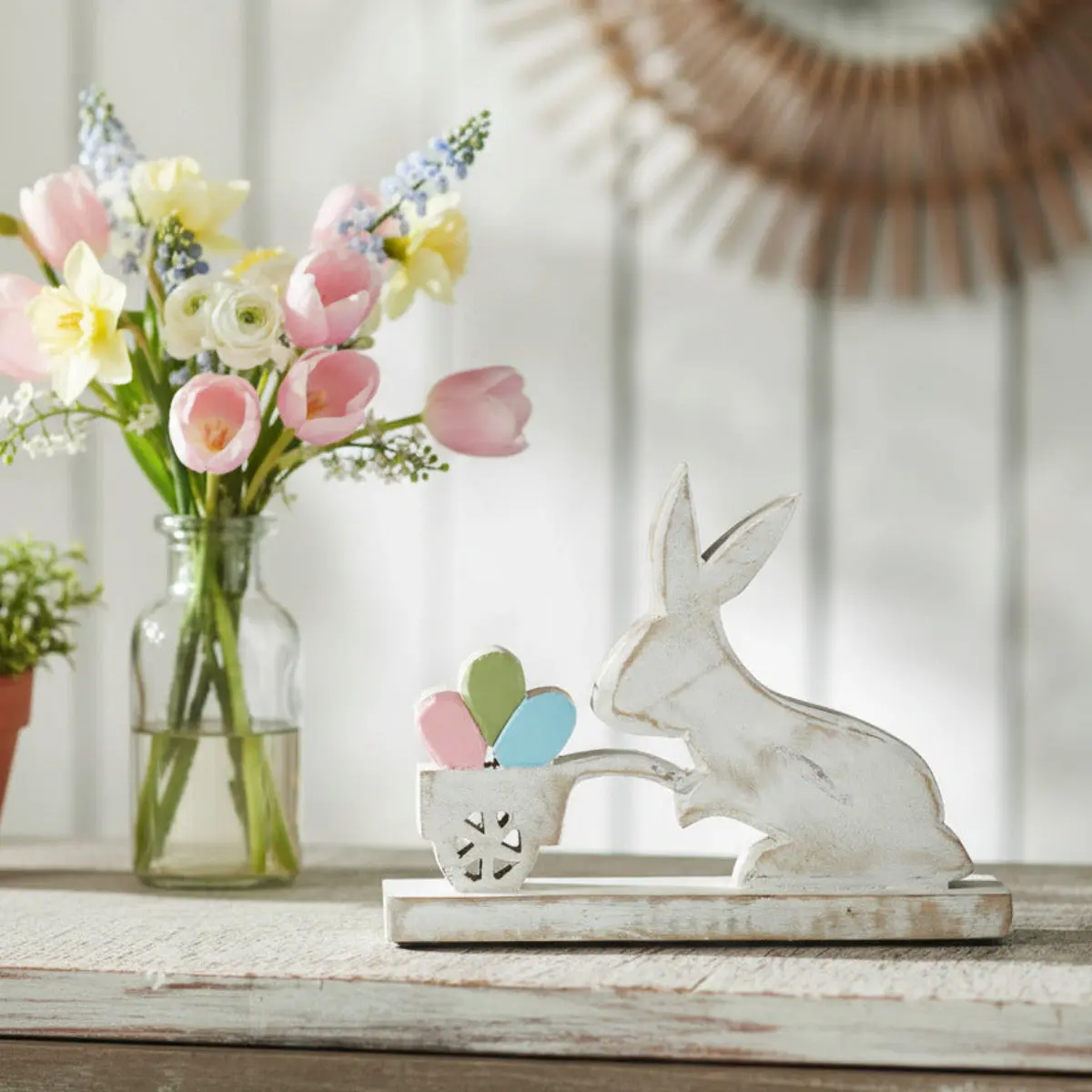 Bunny Hop Wooden Bunny w/ Cart Of Eggs