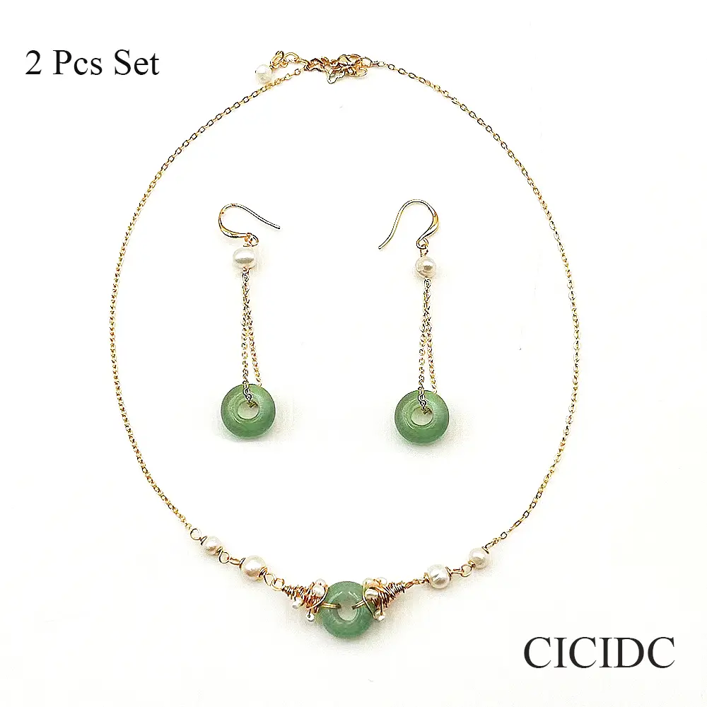 Natural White Freshwater Pearl Set Necklace Earrings Donut Design Daily Wear Christmas Gift