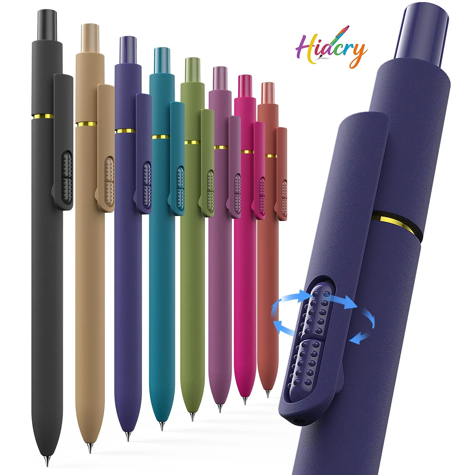 Hiacry 8 Pcs Gel Pens - 0.7mm Fine Point Smooth Writing Black Ink, Quick-Dry Long Lasting Fidge Pens, School & Office Supplies for Men Women