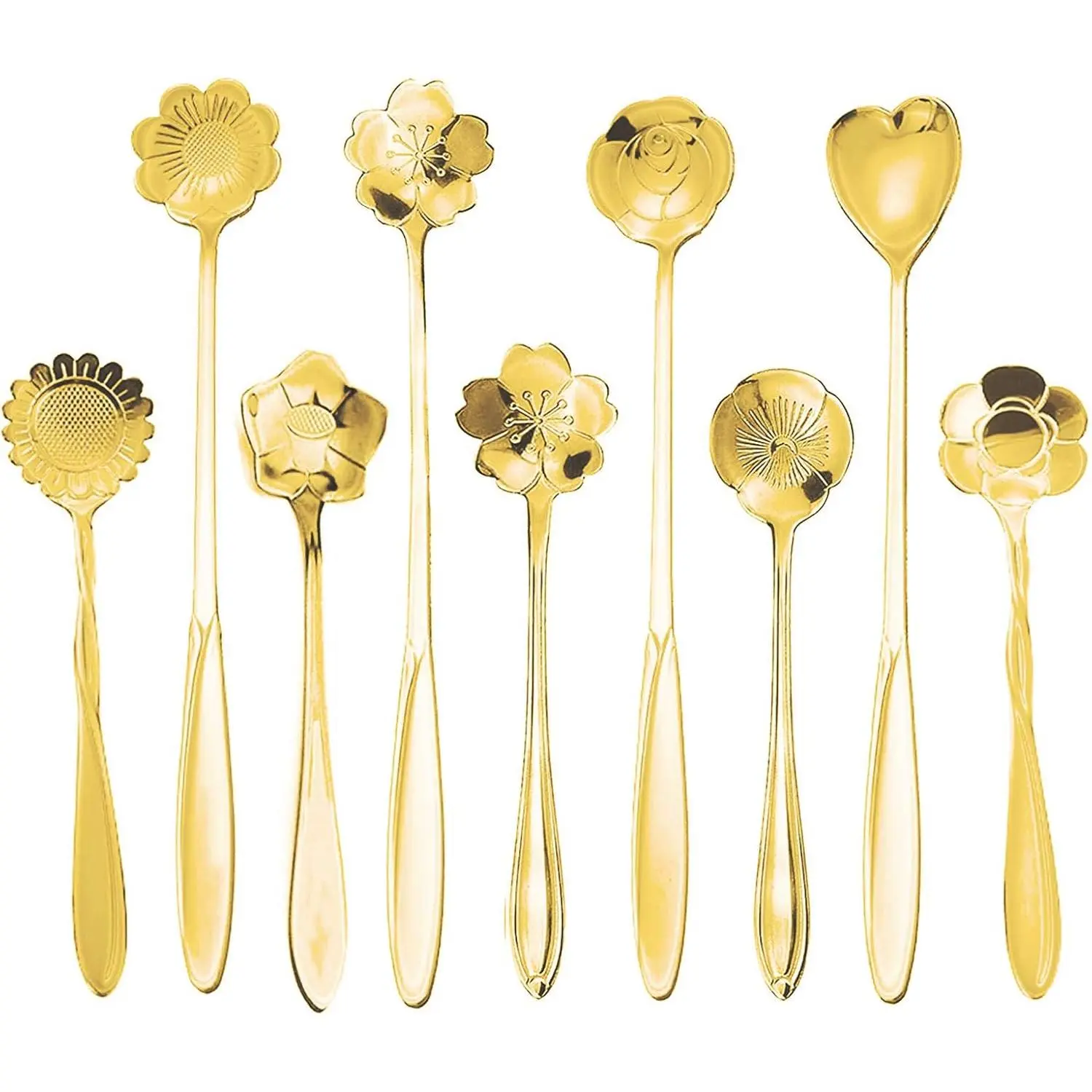 9 count Flower Spoon Coffee Teaspoon Set,  Stainless Steel  Spoon for  Party Decorations ()