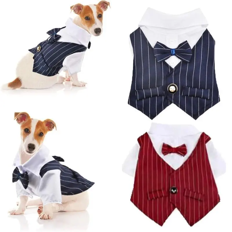 Pet Clothes Dog Shirt Dog Tuxedo Bow Tie Shirt for Boy Dog Wedding Party Bulldog Pug Puppy Costume Pet Teddy Summer Thin Outfits