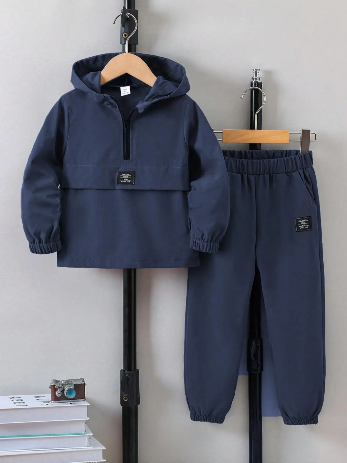Boys' Spring & Fall Casual Hooded Zipper Long Sleeve Top, Elastic Waistband Pants Set Outfit, Outdoor Activities Two-Piece Youth Kits, Hoodies, Matching Set Outfit, Clothes Sets
