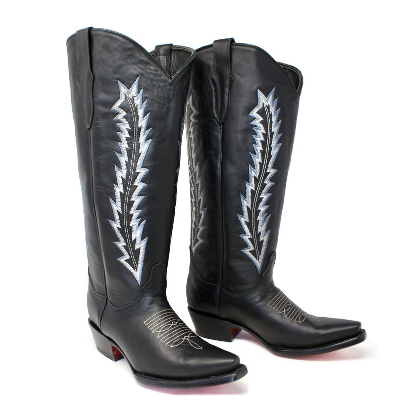 Ranchers Women's Leather Knee-High Wide Calf Cowboy Boots - Black