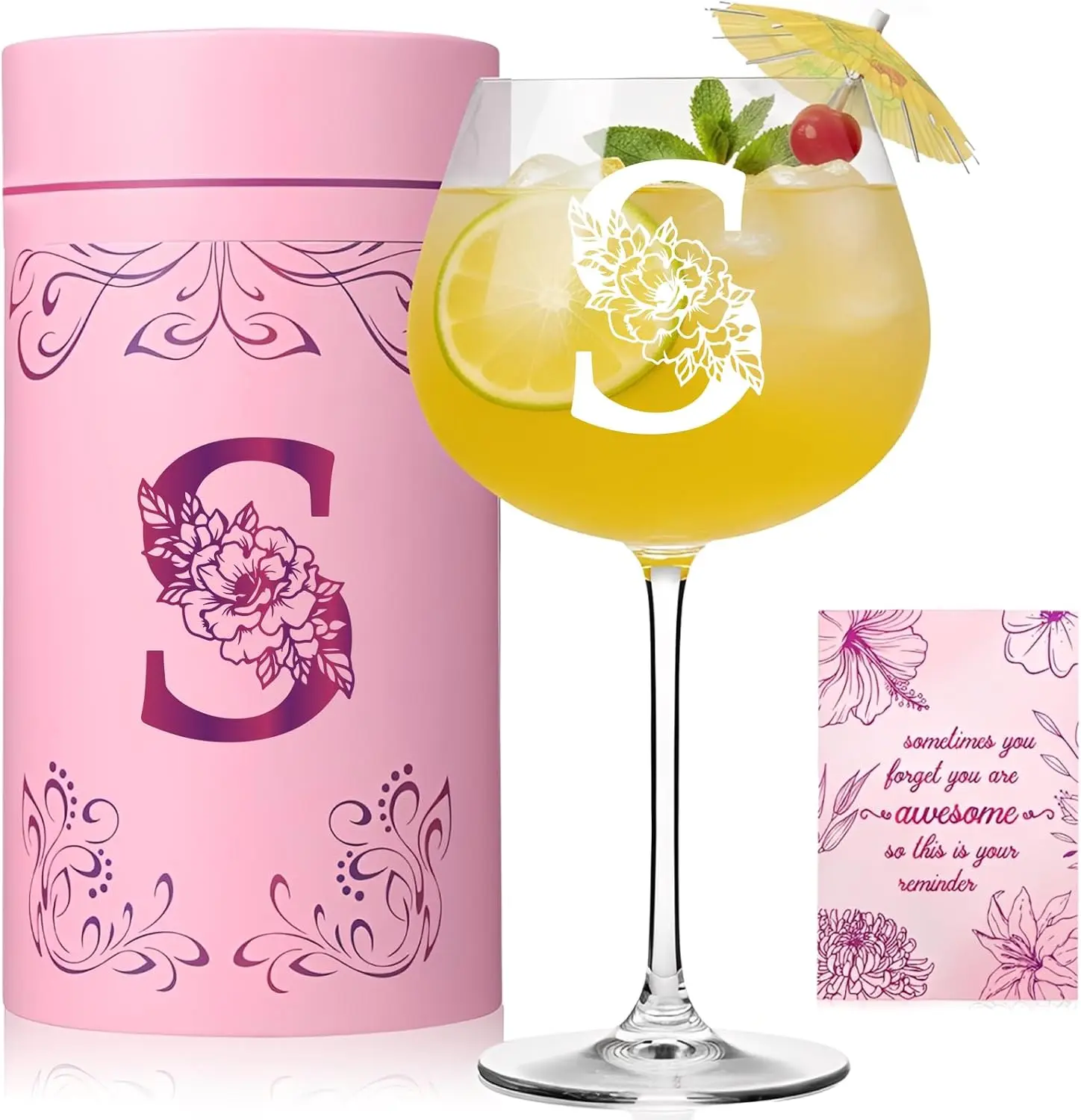 Physkoa Personalized Initial Wine Glass for Women - 20 oz Stemmed Monogrammed Glass, Customized Engraved Gift for Mom, Wife, Friend, Her - Birthday, Mother’s Day, Wine Lover Gift
