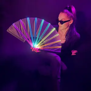 LUMENati Labs LED Show Fan, Light Up Festival Hand Fan with Wrist Strap