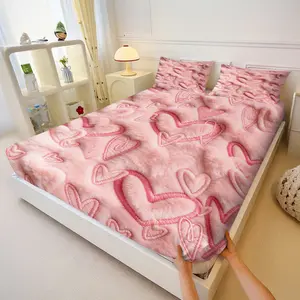 Heart 3D Embroidered Bed Sheet Set, Plush Warm Bedding, Includes 2 Coreless Pillowcases, Romantic Bedroom Decor