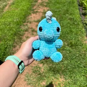 Hand Crocheted Blue Dinosaur Soft Toy - Unique Blue Color & Crochet Design