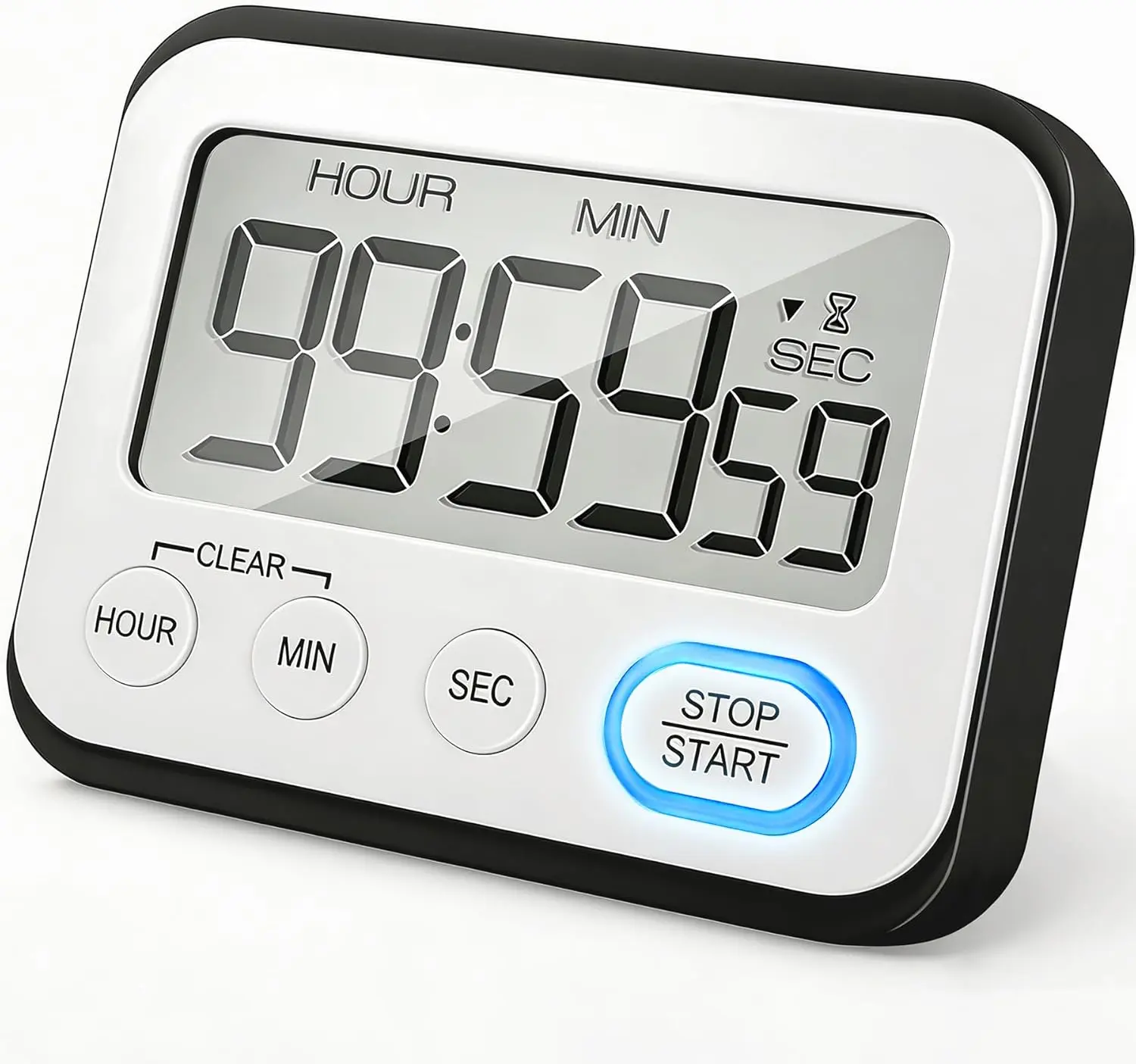 Sturdy Plastic Digital Kitchen Timer with Magnetic Back, Loud Alarm, Large LCD Screen, Silent/Beeping Multi-Function & Lid for Teachers Classroom Use
