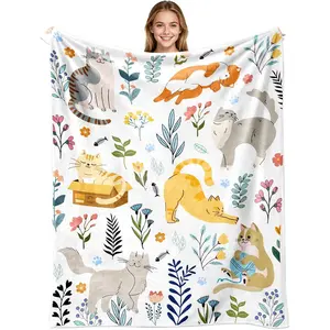 Cat Blanket Gifts for Women Girls Soft Flannel Cats Throw Blanket Merch Stuff for Cat Lovers 50"X 40"