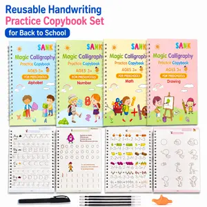 MIUVA Back to School Shopping Back to School Supplies 4 Pack Reusable Handwriting Practice Copybook Set Letter Tracing Workbook with Pen Refills Grip for Lettering Vocabulary Practice
