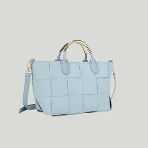 Veda Luxury Woven Top Handle Bag with Gold Hardware, Convertible Shoulder Handbag for Work and Casual Outings