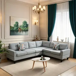 Grey Calico 4-Piece Living Room Sofa Set - Longlasting, Multi-Piece, Textured, User-Friendly Indoor Furniture with Soft Calico Fabric, Muted Grey Tone, Breathable Surface, Dense Padded Cushions, Robust Frame, Longlasting Sofa Sets, Multi-Piece Sofa Sets