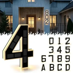 Solar Lighted 9 Inch LED Address Numbers Signs - Waterproof Outdoor Design for Homes, Modern Look, Ideal for Various Environments,Modern Farmhouse Illuminated Sign