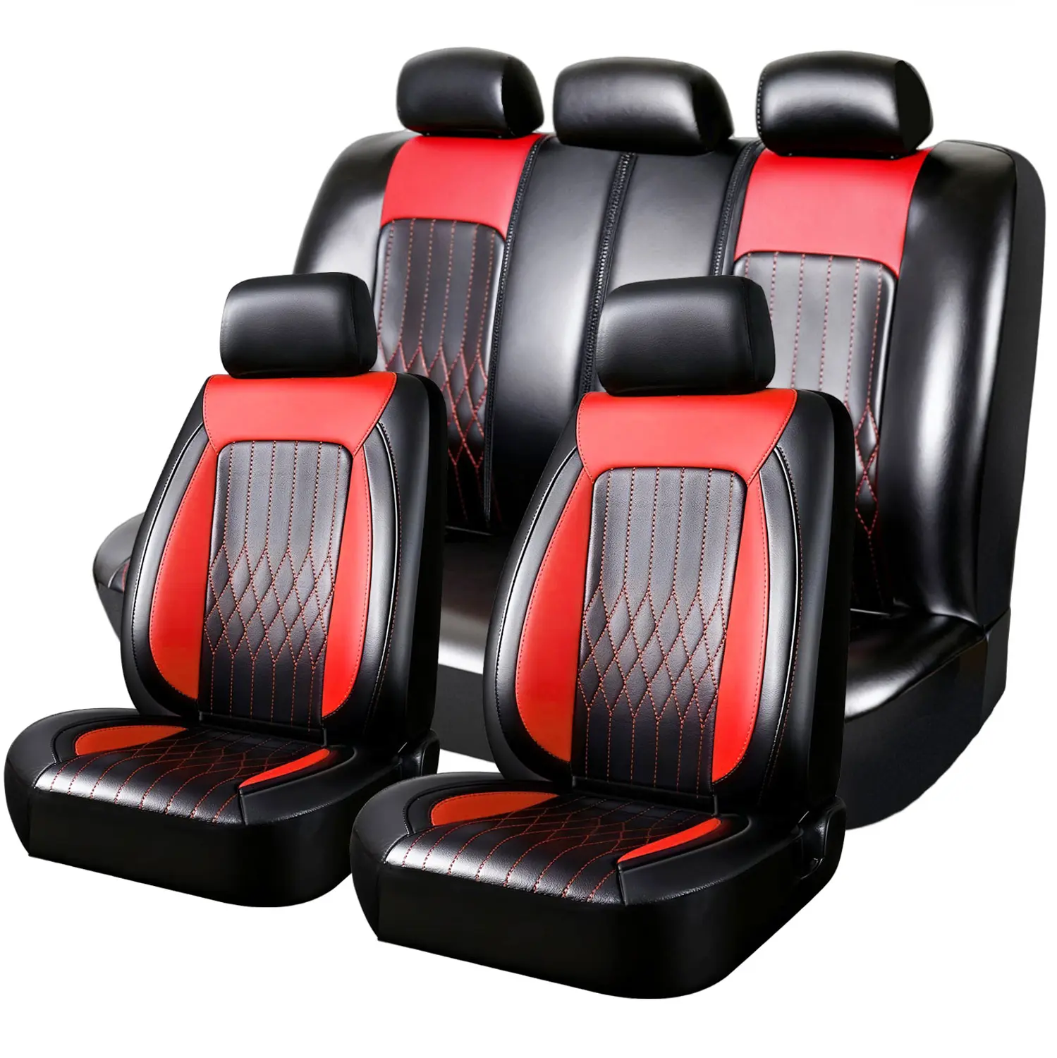 Universal Reflect Piping Leather Car Seat Cover, Fit for suvs,Van,Trucks,Airbag Compatible,40/60 spilt,40/20/40 spilt and 50/50 Inside Zipper Design and Reserved Opening Holes