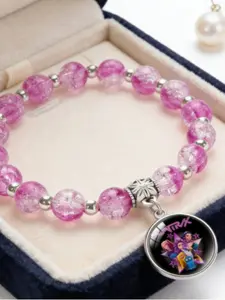 KPOP Demon Slayer Girl Group Beaded Bracelet with Ice Crackle Gemstone Charm - Viral TikTok Crystal Aura Accessory, Valentine's Day K-Pop Gift, Google Trending Witchcore Jewelry, Halloween Cosplay, Christmas Party Wear, Crystal Bracelets