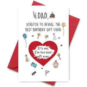 Dad Scratch & Reveal Birthday Card, 1 Count Simple Birthday Gift Card, Humorous Interactive Design Birthday Gift for Father from Kids, Funny Dad Card, Positive Message Card, Greeting Card, Scratch Off Cards