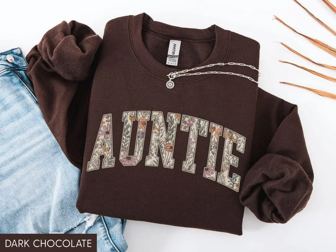 [Sale off up to 50%] Auntie Sweatshirt, Aunt Sweater, Floral Auntie Sweater, New Aunt Gift, Pregnancy Announcement, Gift for Aunt, Pregnancy Reveal to Aunt Womenswear Hoodie