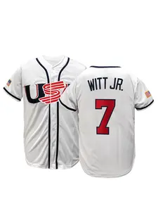 #7 USA Baseball Jersey for Men Women, Embroidered USA Letter & Flag Patch, Stitched Button Down Baseball Uniform, Sports Tops, Casual Sportswear for Game Day, Training, Daily Wear, S-3XL